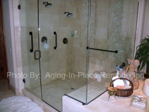 grab bars, wheelchair shower, barrier free living, accessible living, accessible renovations, aging-in-place remodels, senior living