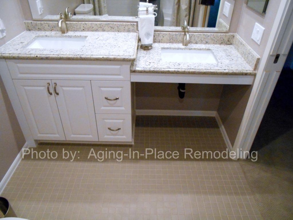 bathroom sink cabinet designed for wheelchair use