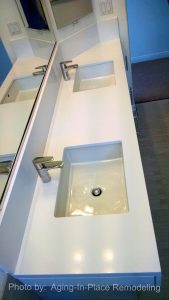 Wheelchair accessible roll under sink for fully accessible bathroom remodel